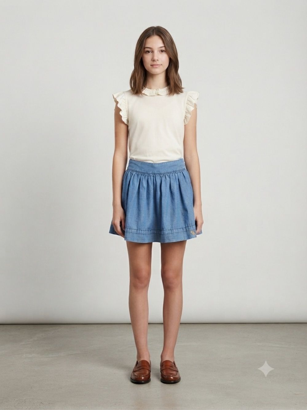 Abercrombie Kids Girls Chambray Linen Skirt Size 14 Tiered Ruffle Hem